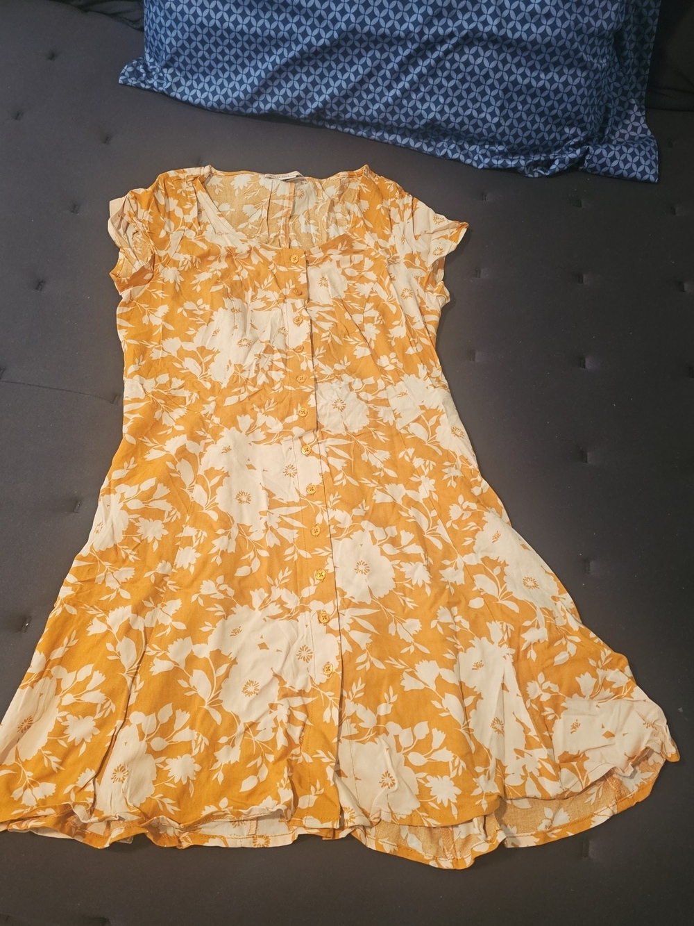 Women's Mustard Floral Mini Dress with Short Sleeves